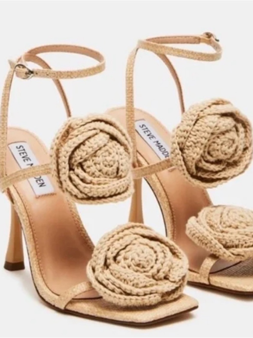 Steve Madden Raffia Beige Braided Rosette Ankle-Strap Heels- Size (11),  NWT 🤎
